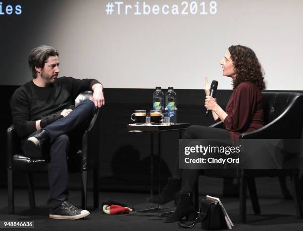 Filmmakers Jason Reitman and Tamara Jenkins speak at the Premiere & Talk of "Tully" during the 2018 Tribeca Film Festival at BMCC Tribeca PAC on...