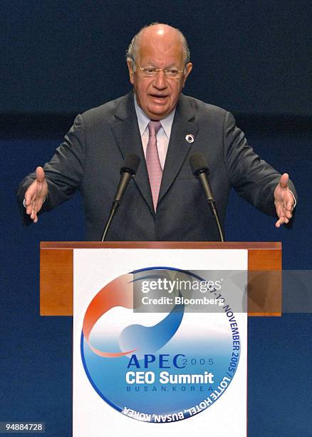 Chilean President Ricardo Lagos speaks during his keynote speech at the 2005 APEC CEO summit in Busan, South Korea Friday, November 18, 2005. Asia...