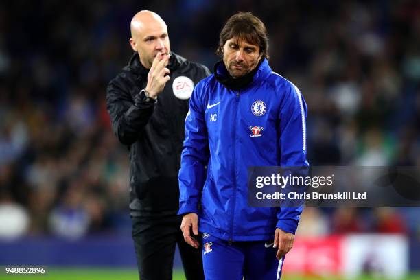 Chelsea manager Antonio Conte reacts to fourth official Anthony Taylorduring the Premier League match between Burnley and Chelsea at Turf Moor on...