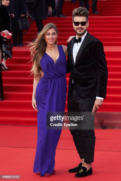 Singer Daria Govzich and TV host Evgeny Savin attend opening of the 40th Moscow International Film Festival at Pushkinsky Cinema on April 19, 2018 in...