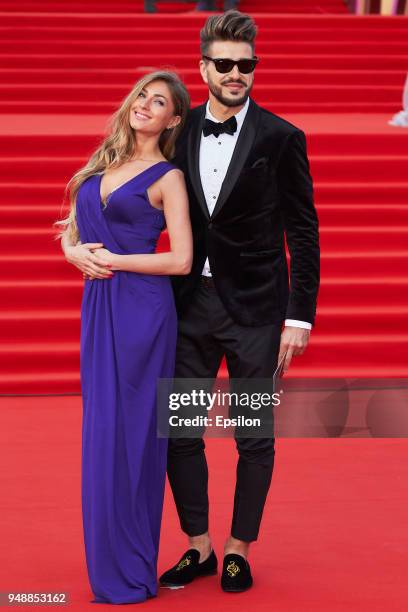 Singer Daria Govzich and TV host Evgeny Savin attend opening of the 40th Moscow International Film Festival at Pushkinsky Cinema on April 19, 2018 in...