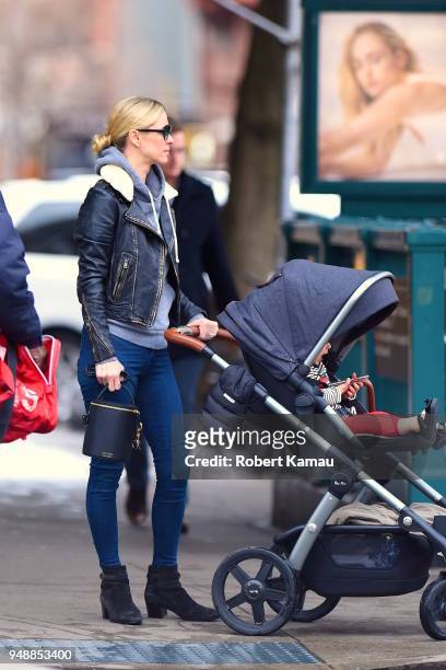 Nicky Hilton and her daughter Lily seen in Manhattan on April 19, 2018 in New York City.