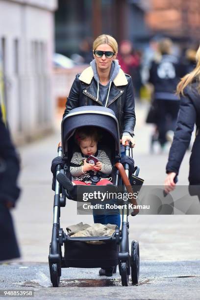 Nicky Hilton and her daughter Lily seen in Manhattan on April 19, 2018 in New York City.