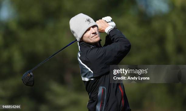 Willy Wilcox hits his tee shot on the 17th hole during the first round of the North Mississippi Classic at the Country Club of Oxford on April 19,...