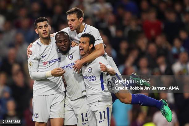 Victor Moses of Chelsea celebrates after scoring a goal to make it 1-2 during the Premier League match between Burnley and Chelsea at Turf Moor on...