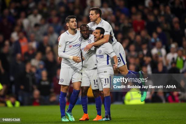 Victor Moses of Chelsea celebrates after scoring a goal to make it 1-2 during the Premier League match between Burnley and Chelsea at Turf Moor on...