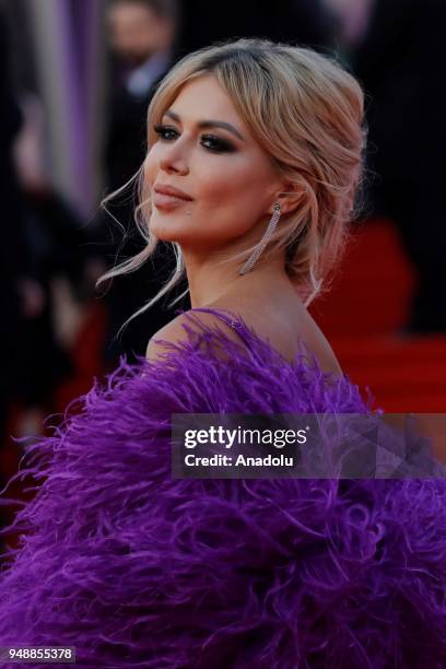 Designer Bella Potemkina poses on the red carpet during the opening ceremony of the 40th Moscow International Film Festival at the Rossiya Theatre in...