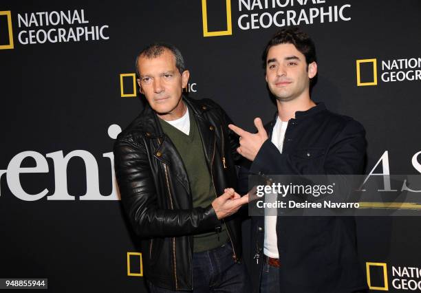 Actors Antonio Banderas and Alex Rich attend National Geographic Unveils The Genius: Studio on April 19, 2018 in New York City.