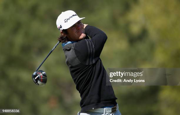 Mito Pereira of Chile hits his tee shot on the 17th hole during the first round of the North Mississippi Classic at the Country Club of Oxford on...