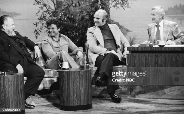 Pictured: Actor Orson Welles, actor Robert Blake and Doctor Wayne Dyer during an interview with host Johnny Carson on October 27, 1976 --
