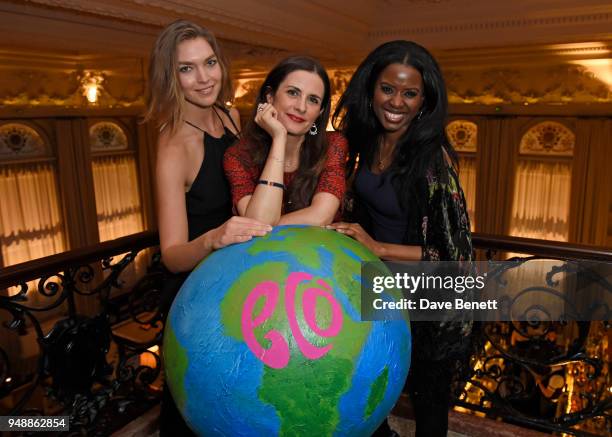 Arizona Muse, Eco-Age founder and creative director Livia Firth and June Sarpong attend the Eco Age Earth Day party at The London EDITION on April...