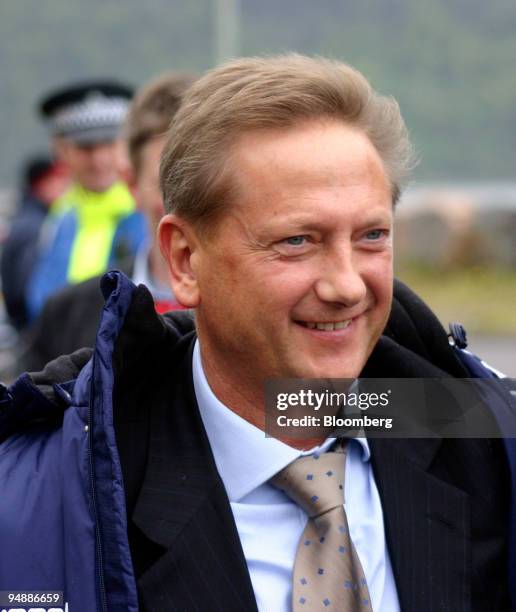 Scottish soccer club Heart of Midlothian owner Vladimir Romanov, is seen arriving at the Tulloch Caledonian Stadium on Saturday, September 19, 2005....