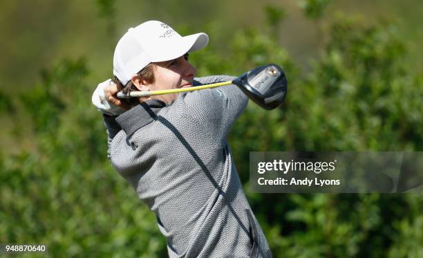 Carlos Ortiz of Mexico hits his tee shot on the 14th hole during the first round of the North Mississippi Classic at the Country Club of Oxford on...