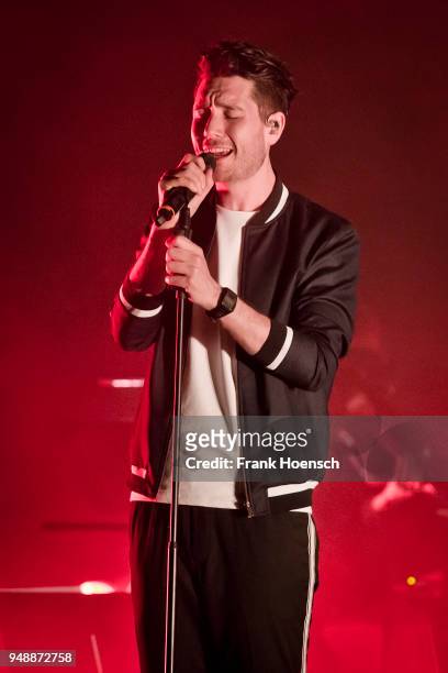 Singer Daniel Campbell Smith of the British band Bastille performs live on stage during a concert at the Tempodrom on April 19, 2018 in Berlin,...