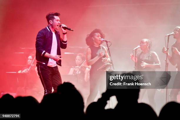 Singer Daniel Campbell Smith of the British band Bastille performs live on stage during a concert at the Tempodrom on April 19, 2018 in Berlin,...