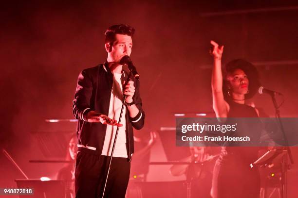 Singer Daniel Campbell Smith of the British band Bastille performs live on stage during a concert at the Tempodrom on April 19, 2018 in Berlin,...