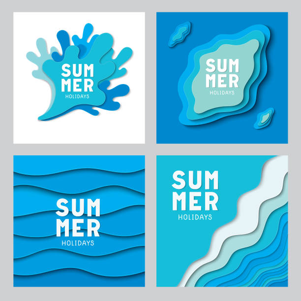 paper cut summer collection - summer background stock illustrations