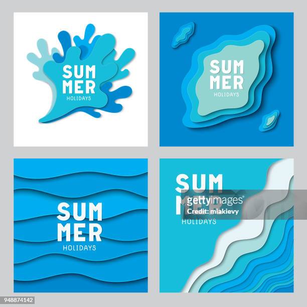 paper cut summer collection - plain background stock illustrations