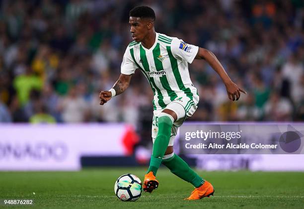 Junior Firpo of Real Betis Balompie in action during the La Liga match between Real Betis and Las Palmas at Estadio Benito Villamarin on April 19,...