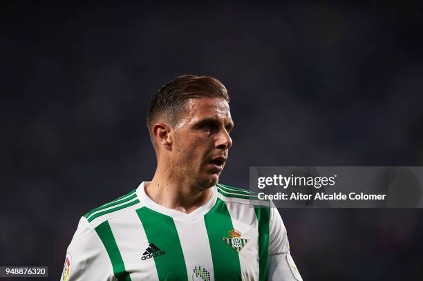 Joaquin Sanchez of Real Betis Balompie looks on during the La Liga match between Real Betis and Las Palmas at Estadio Benito Villamarin on April 19,...