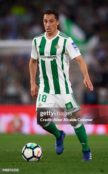 Andres Guardado of Real Betis Balompie in action during the La Liga match between Real Betis and Las Palmas at Estadio Benito Villamarin on April 19,...