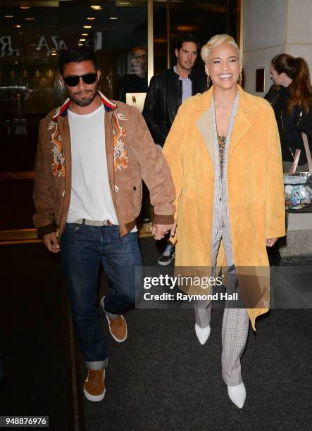 Actress Paula Patton and Zachary Quittman are seen leaving at "The Today Show" on April 19, 2018 in New York City.