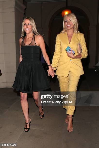 Nicole Appleton and Holly Willoughby seen attending English National Opera at Gibson Hall on April 19, 2018 in London, England.