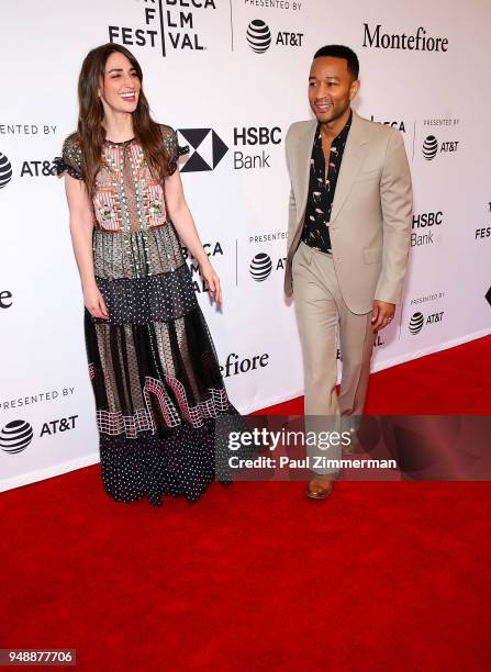 Sara Bareilles and John Legend attend the 2018 Tribeca Film Festival - Tribeca Talks: Storytellers - John Legend at SVA Theater on April 19, 2018 in...