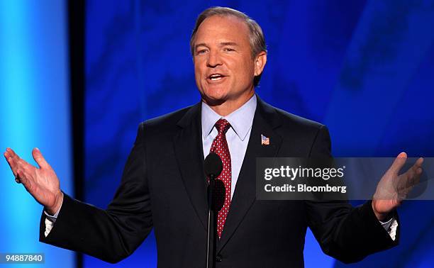 Chet Edwards, a Democratic representative from Texas, speaks on day three of the Democratic National Convention in Denver, Colorado, U.S., on...