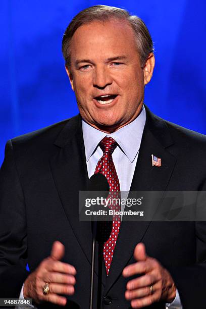 Chet Edwards, a Democratic representative from Texas, speaks on day three of the Democratic National Convention in Denver, Colorado, U.S., on...