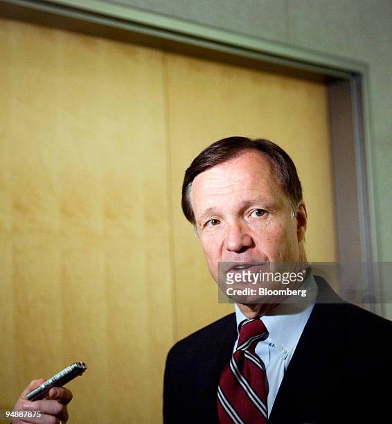Christopher Cox, chairman of the U.S. Securities and Exchange Commission, speaks to reporters following a news conference in Washington, D.C., U.S.,...