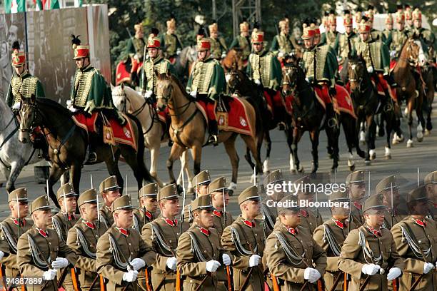 Hungarian hussars and an official honor guard arrive at the Hungarian parliament to commemorate the 50th anniversary of the 1956 anti-Soviet uprising...