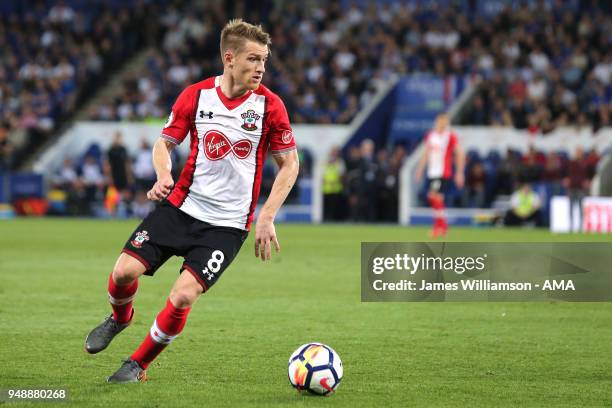 Steven Davis of Southampton during the Premier League match between Leicester City and Southampton at The King Power Stadium on April 19, 2018 in...