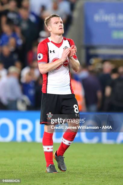 Steven Davis of Southampton during the Premier League match between Leicester City and Southampton at The King Power Stadium on April 19, 2018 in...