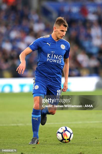 Marc Albrighton of Leicester City during the Premier League match between Leicester City and Southampton at The King Power Stadium on April 19, 2018...