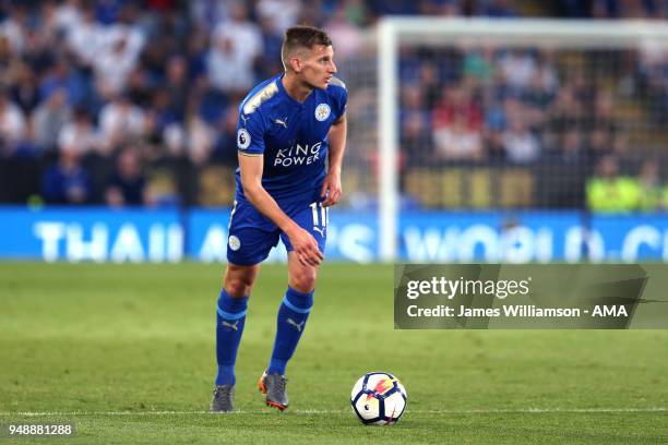 Marc Albrighton of Leicester City during the Premier League match between Leicester City and Southampton at The King Power Stadium on April 19, 2018...