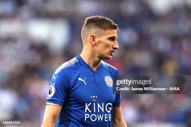 Marc Albrighton of Leicester City during the Premier League match between Leicester City and Southampton at The King Power Stadium on April 19, 2018...