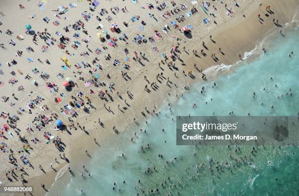 Aerial images of Bondi Beach and Coogee Beach on January 17, 2015 in Sydney, Australia. Scenes from 500 feet above Coogee and Bondi beaches where...