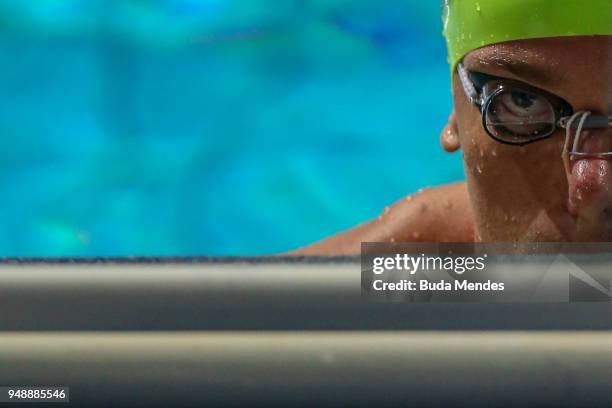 Cesar Augusto Cielo Filho of Brazil competes in the Men's 50m backstroke final during the Maria Lenk Swimming Trophy 2018 - Day 3 at Maria Lenk...