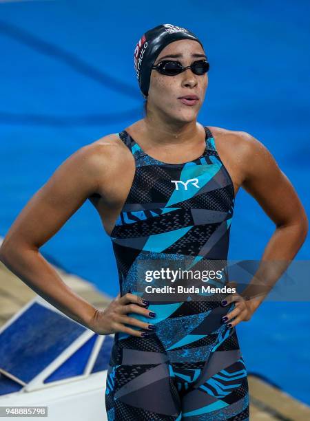 Daynara Ferreira of Brazil competes in the Women's 100m freestyle final during the Maria Lenk Swimming Trophy 2018 - Day 3 at Maria Lenk Aquatics...