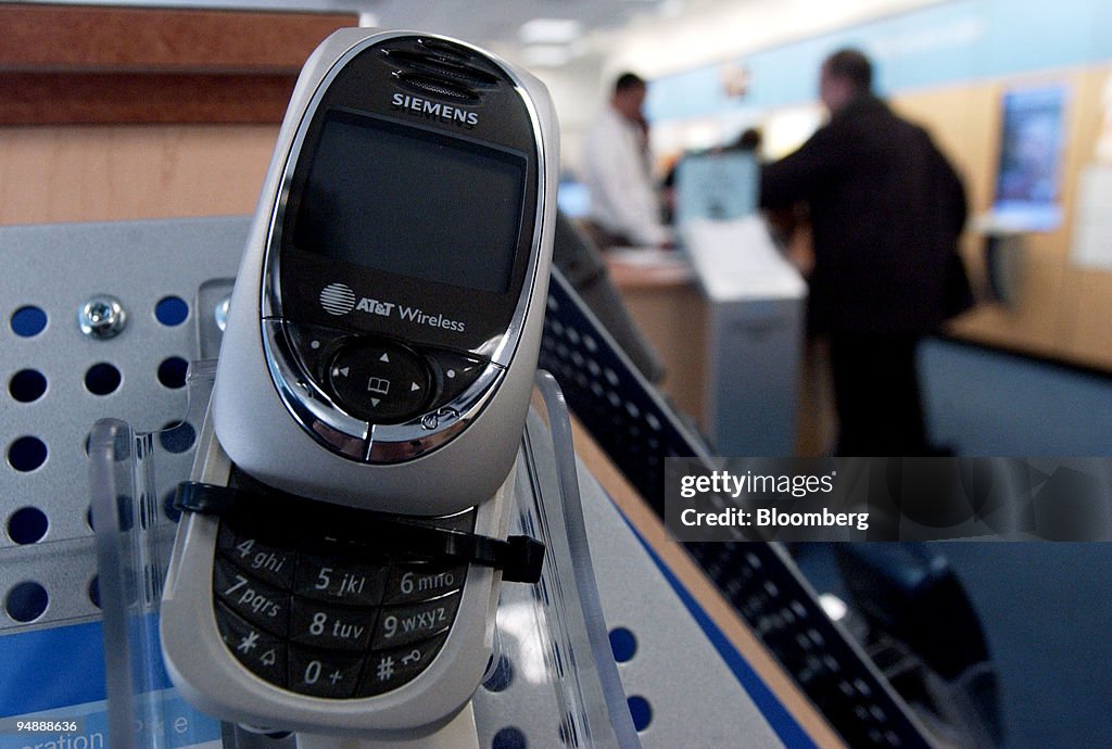 An AT&T Wireless logo is pictured on a Siemens cellular phon