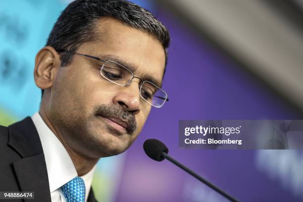 Rajesh Gopinathan, chief executive officer and managing director of Tata Consultancy Services Ltd., pauses during a news conference in Mumbai, India,...