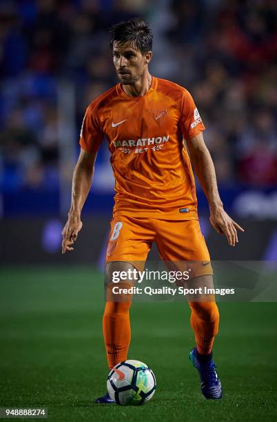 Adrian Gonzalez of Malaga in action during the La Liga match between Levante and Malaga at Ciutat de Valencia Stadium on April 19, 2018 in Valencia,...