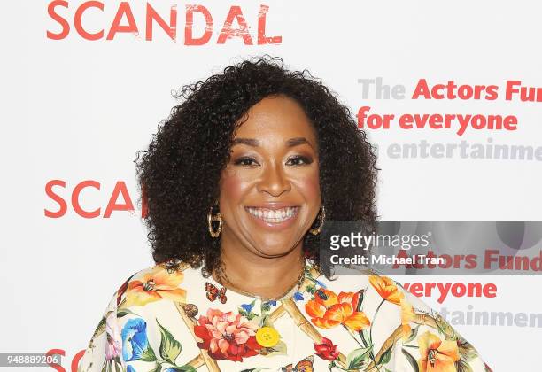 Shonda Rhimes arrives to the Scandal live stage reading of series finale to Benefit The Actors Fund held at El Capitan Theatre on April 19, 2018 in...