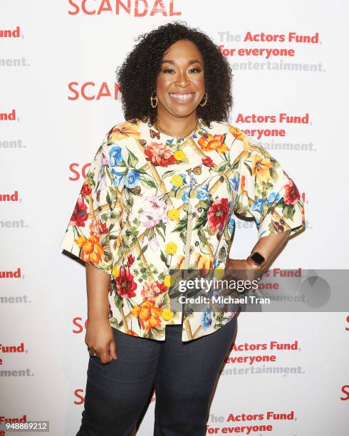 Shonda Rhimes arrives to the Scandal live stage reading of series finale to Benefit The Actors Fund held at El Capitan Theatre on April 19, 2018 in...