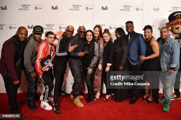 Directors Dyana Winkler and Tina Brown pose with the cast, crew and guests at a screening of "United Skates" during the 2018 Tribeca Film Festival at...