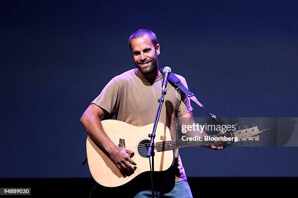 Recording art Jack Johnson sings during an event held by Apple Inc. Entitled "Let's Rock" at the Yerba Buena Center for the Arts Theater in San...