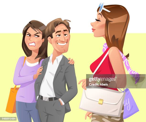 man starring at attractive woman - sexual harassment stock illustrations