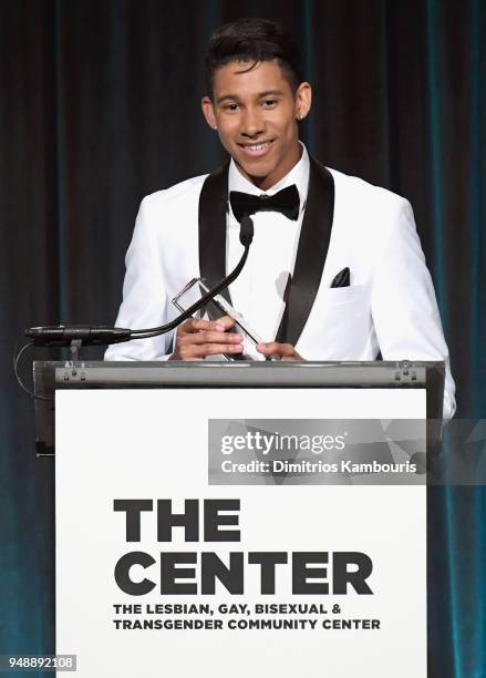 Keiynan Lonsdale speaks onstage at The Center Dinner 2018 at Cipriani Wall Street on April 19, 2018 in New York City.