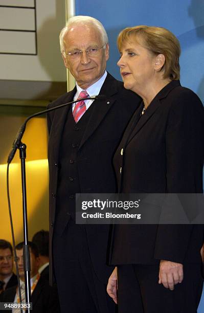 Dr. Angela Dorothea Merkel, leader of the Christian Democratic Union, right, with Edmund Stoiber, Christian Social Union Leader, at the CDU...